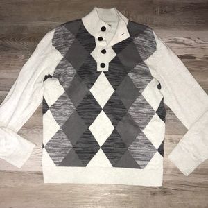 INC white and grey checkered sweater size medium